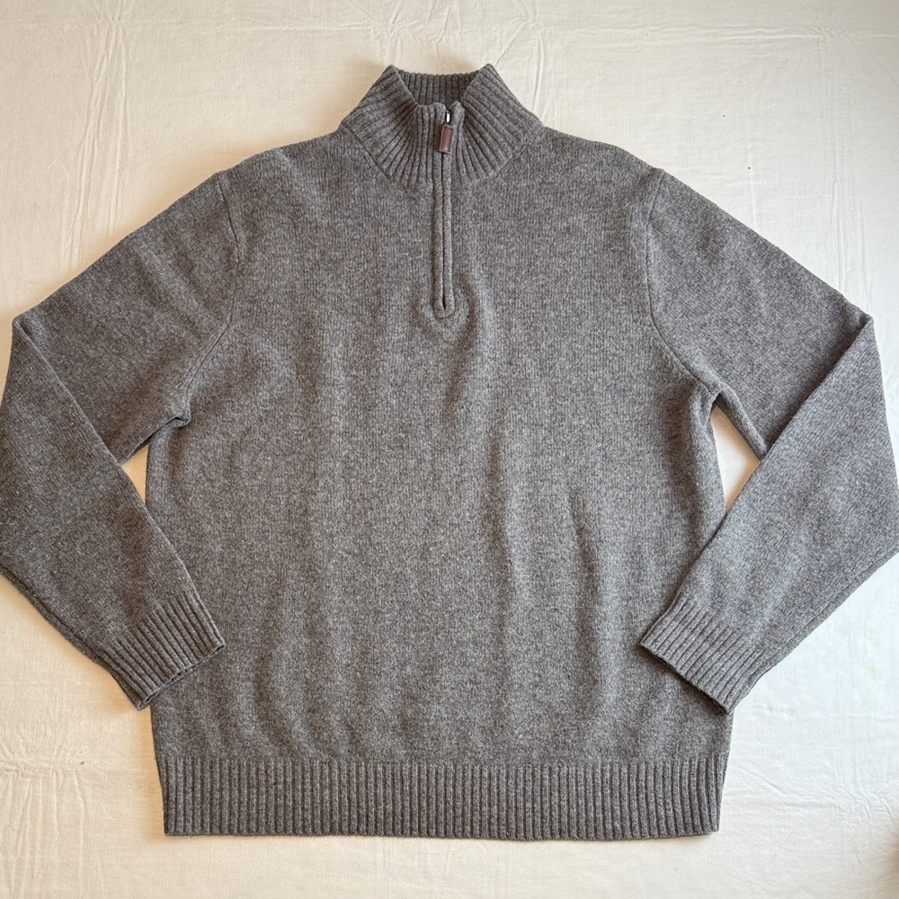 J. Crew Factory Men's Gray Lambs Wool 3/4 Zip Long Sleeve Sweater Size XL